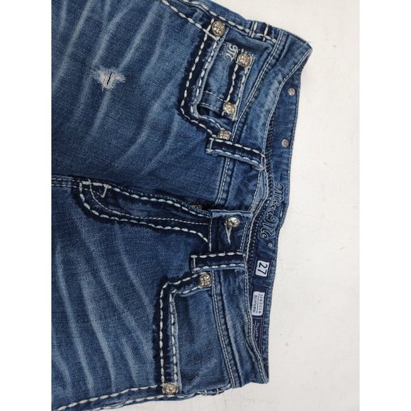 Miss Me Jeans Boyfriend 27 Jpb5014 Faded Blue Distressed Capri - Picture 3 of 8